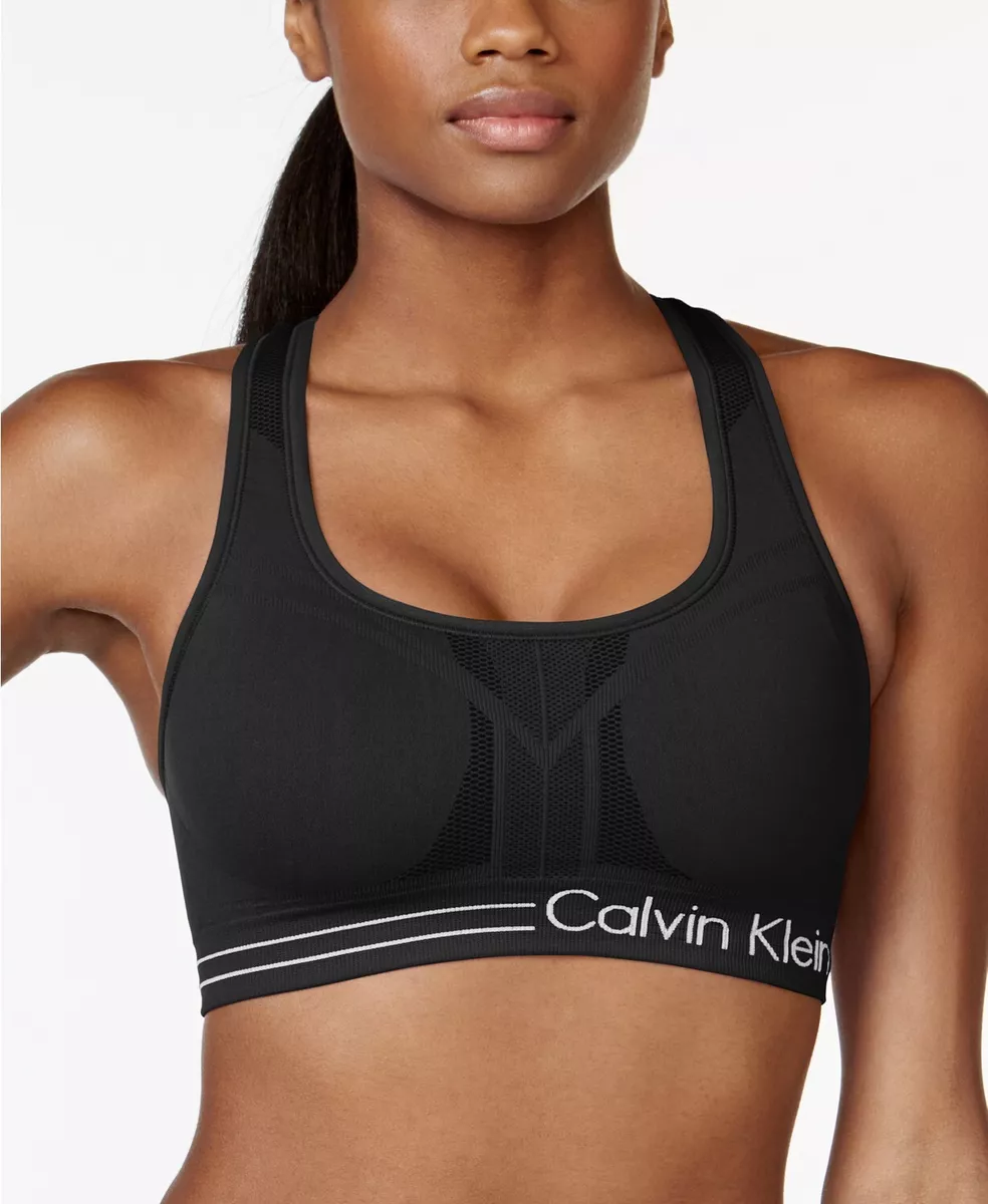 Calvin Klein Women's Bra Black Padded Racerback Medium Impact Sports Size S  NEW