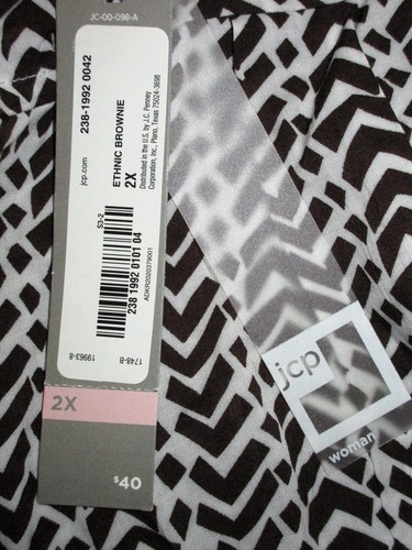 NEW Womens Plus Size 2X Tunic Blouse 1/4 Button Roll Tab SLV Brown Chevron Rayon - Picture 2 of 24