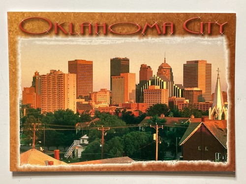 Oklahoma City Skyline OKC Downtown Orange Border Picture Postcard Photo 8720 - Picture 1 of 2