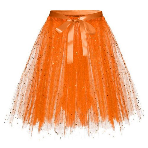 Loose Fit Women Skirt Pleated Shiny Sequin Mesh Multi-layered with Bow Decor - Picture 6 of 13