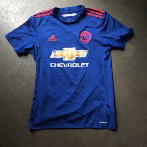 Men S Adidas 2016 2017 Manchester United Man U Blue Red Away Jersey Kit Sz Small Ebay