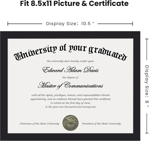 Black Certificate Frame with Clear Plexiglass for 8.5x11 Diplomas, 1 Pack - Picture 4 of 8