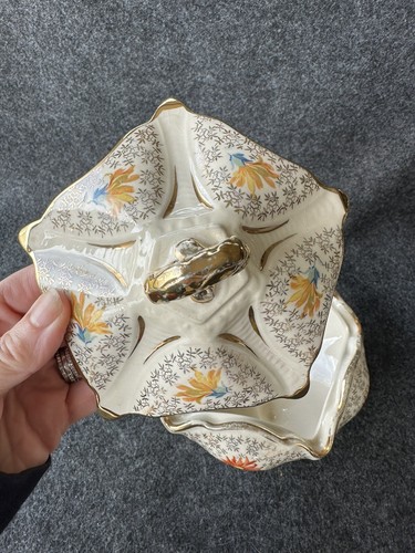 Vintage Porzellan Deckel Kommode Pulver Box Süßigkeiten Geschirr Füße Blumenmuster Gold vergoldet - Bild 20 von 24
