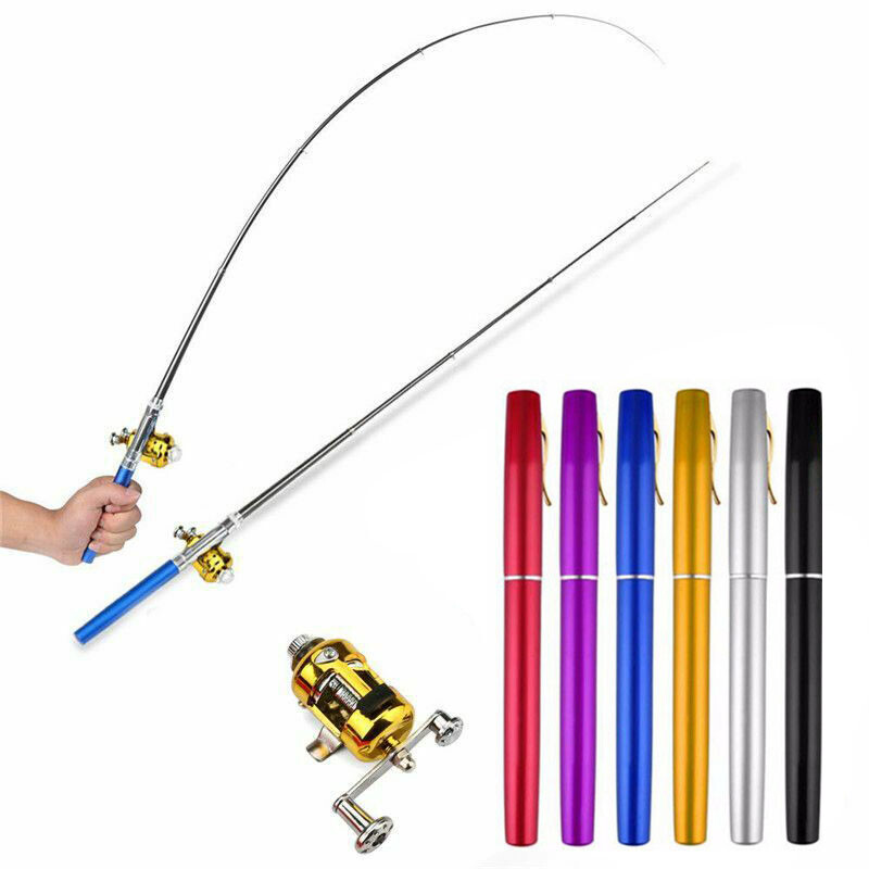 Mini Caña de Pescar Telescópico Bolsillo Pez Pluma Caña de Pescar Carrete de caña de pescar Portátil