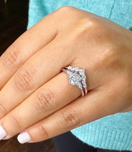 14k Solid White Gold Round And Pear Natural Diamond Engagement Ring Band 1.90ctw - Picture 7 of 9