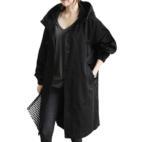 Womens Oversize Hooded Trench Coat Outdoor Ladies Wind Raincoat Forest Jacket US - Picture 14 of 28
