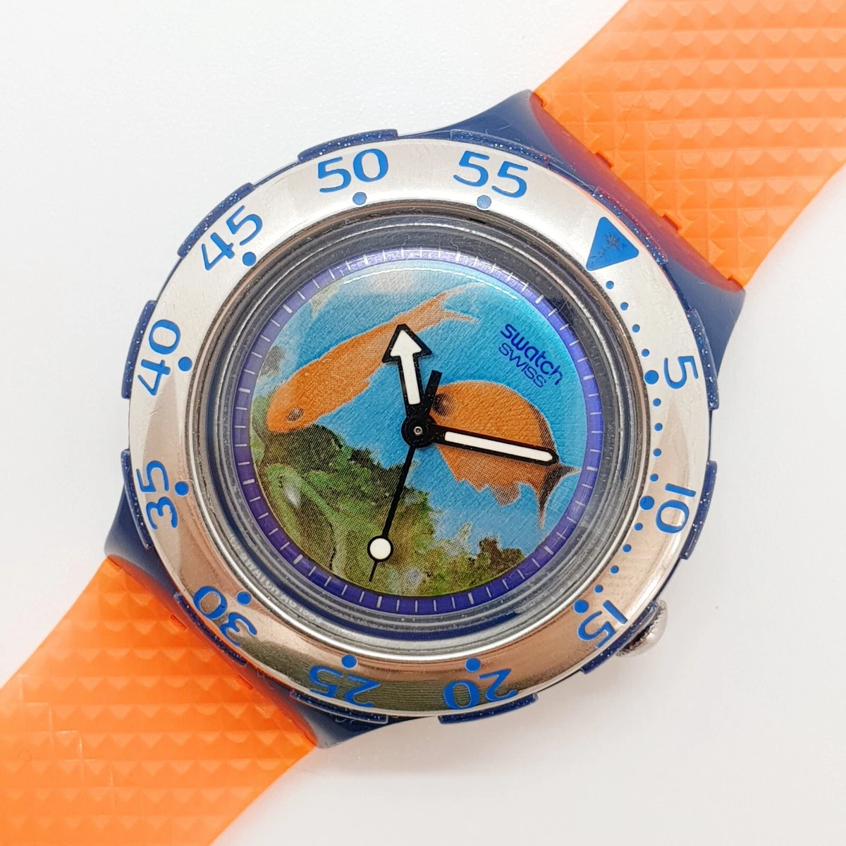 1994 Orange and Blue Swiss Made Swatch Scuba Watch for Men and