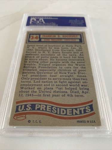 1956 Presidenti degli Stati Uniti Franklin D. Roosevelt Card #34 PSA EX-MT 6 Vintage FDR - Foto 4 di 5