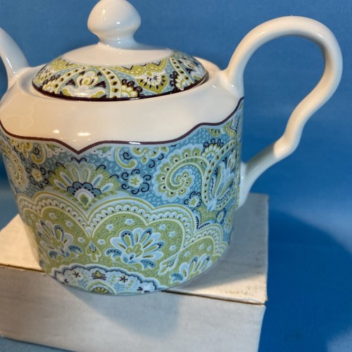 222 Fifth Lyria Teal Sugar Bowl With Lid Excellent - Picture 3 of 7