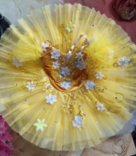 Yellow Flower Girls Professional Ballet Tutu Pancake Ballerina Dance Costumes