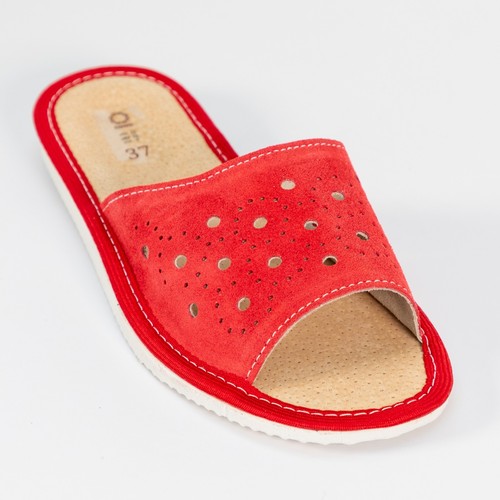 Womens Ladies Slippers Home Shoes Suede Natural Leather Red Polskie Kapcie - Picture 13 of 15