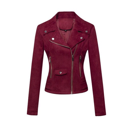 Women Slim Long Sleeves Faux Leather Mini Coat Motorcycle Jacket Biker Jacket  - Bild 12 von 15