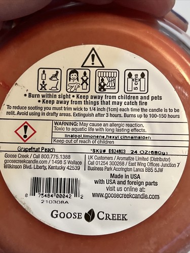 Goose Creek GRAPEFRUIT PEACH 24 oz Large Jar Candle Two Wicks - Picture 3 of 6