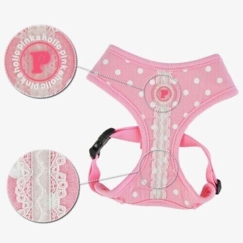 Pinkaholic Hund weiches Geschirr kein Ziehen Lana Spitze rosa weiße Punkte 19-26" Brustumfang groß - Bild 3 von 4