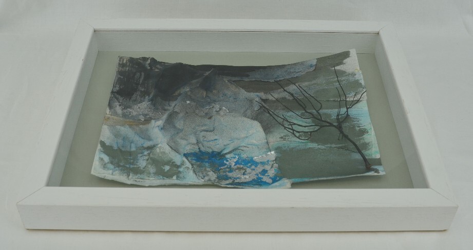 "Tide" - Blue & Silver Mixed Media/Collage Picture, 28x38cm Glass Fronted Frame - Picture 11 of 14