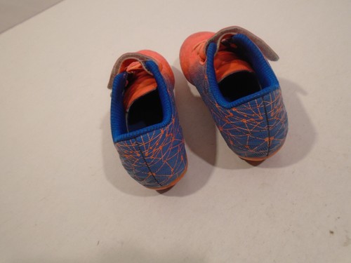 Childs soccer cleats US size 11 neon orange with Blue no tie Excellent - Picture 6 of 6