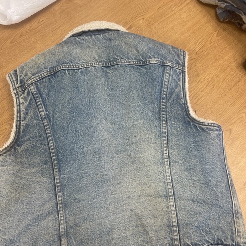 Vintage Levi’s Jean Vest Mens L Blue Trucker White Sherpa Denim 90s Made in USA - Picture 18 of 18