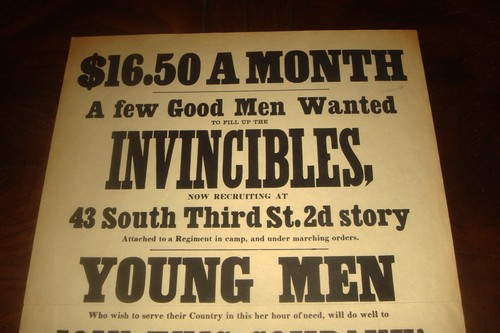 1861 CIVIL WAR Broadside "THE INVINCIBLES" Wanted A Few Good Men 16,50 $ POSTER - Bild 2 von 9