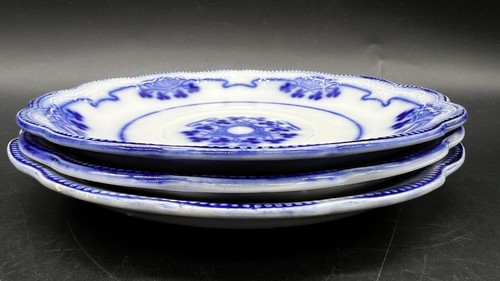 c1900 Set of 3 Grindley Lorne Flow Blue 6-1/4" Oversized Saucer Shamrock Clover - Picture 9 of 9