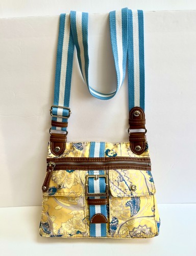 Cartera Bandolera Tyler Rodan Amarillo Azul Cachemira Floral Correa Ajustable Bolsillos - Imagen 2 de 12