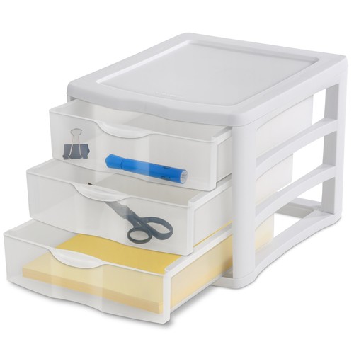 3 Drawer Unit Storage Basket Stackable Bins Desks Organizer Plastic Home Office - Picture 4 of 6
