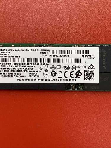 1TB Micron MTFDHBA1T0TCK 2200S NVMe M.2 2280 Gen3x4 189WF Dell - Afbeelding 2 van 5