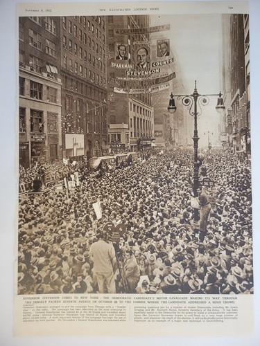 Eisenhower Stevenson Speeches 7th Ave NYC Original 1952 ILN ~14.5x10" 2pp - Picture 2 of 2