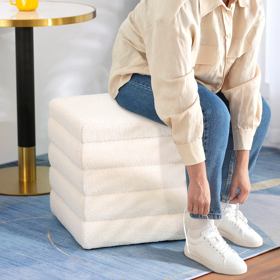 Cubo otomano cuadrado de terciopelo de peluche moderno de 19 pulgadas pequeño reposapiés de almacenamiento para sofá Foto 2 de 4