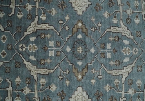 Handgeknüpfter 8x10 Blau und Elfenbein Orientalisch Oushak Design Wolle Vorleger-DD/NCP3077 - Bild 6 von 11