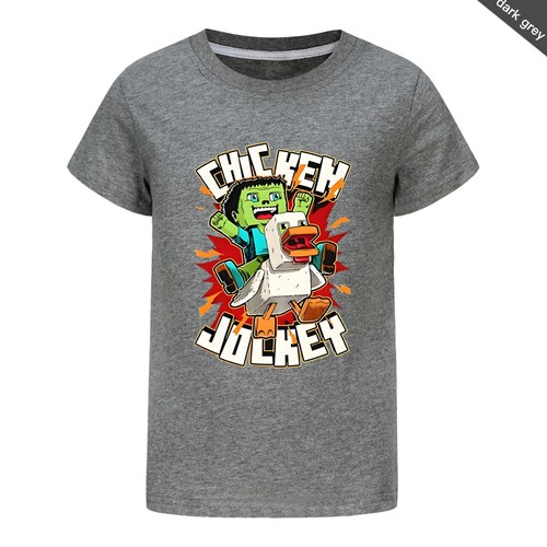 Kids Boys Funny Chicken-Jockey T-Shirts Unisex Casual Comfy Cotton T-Shirt Tops - Picture 47 of 48