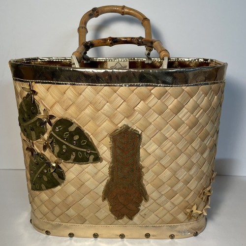 Vintage Tiki Purse hawaiianische Strohtasche Handtasche Plumeria The Emerald Inc. Hawaii - Bild 2 von 18
