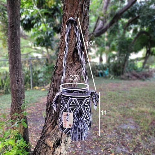 3 COLORS 🇨🇴 Colombian Large Handmade Wayuu Tribe Mochila Bucket Boho Bag BLACK - Picture 2 of 9