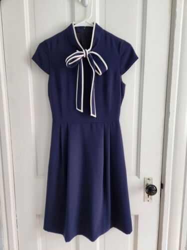 J. Crew Women's Navy & White Trim Cap Sleeve Sheath Dress Size 0 EUC