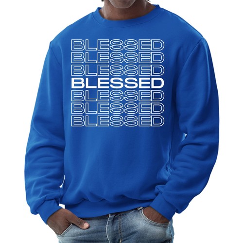 Mens Graphic Sweatshirt - Blessed Stacked Print - Picture 34 of 70