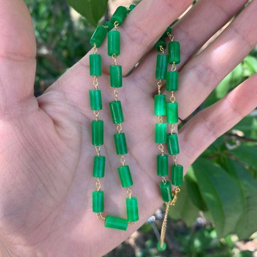 Natural Jadeite Jade Cylinder Beads Necklace 18inch Emotional Christmas Gift - Picture 2 of 9