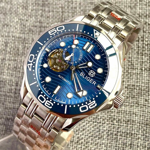 NH39A 41mm Bliger Automatic Men Watch Blue/Black Skeleton Dial Sapphire 24 Hours - Picture 16 of 18