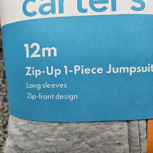 Carters Jumpsuit Baby Size 12 Month Zip-Up 1 Piece  Long Sleeve Easy Care  Gray - Picture 3 of 8