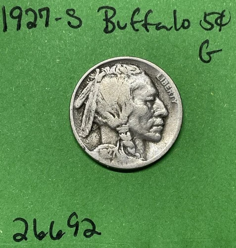 1927-S Buffalo 🦬 Indian Head Nickel 5c Good
