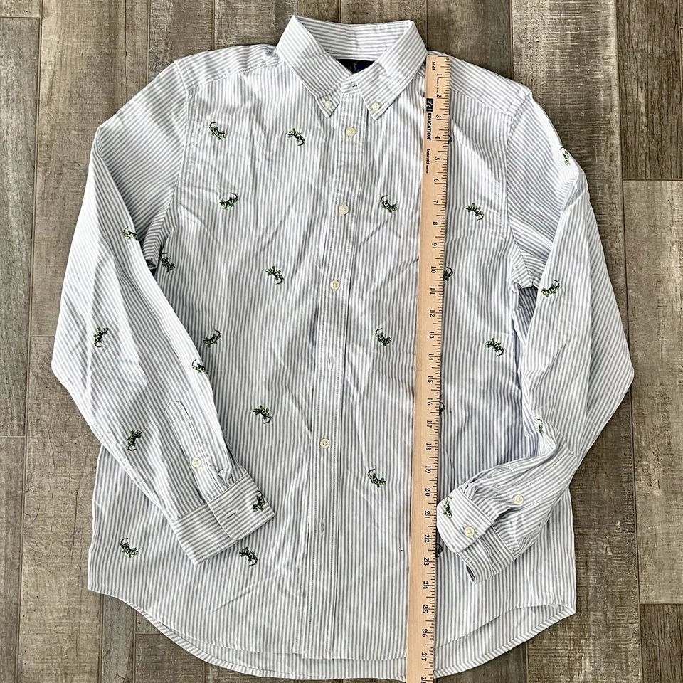 Ralph Lauren Shirt Boys XL (18-20) Blue Striped Oxford Lizard Gecko - Image 3 of 4