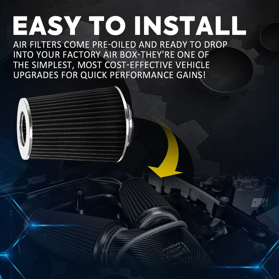 Camión 4 pulgadas NEGRO Alto Flujo Largo Rendimiento Cono de Admisión de Aire Frío Filtro Seco EOOK Foto 3 de 4