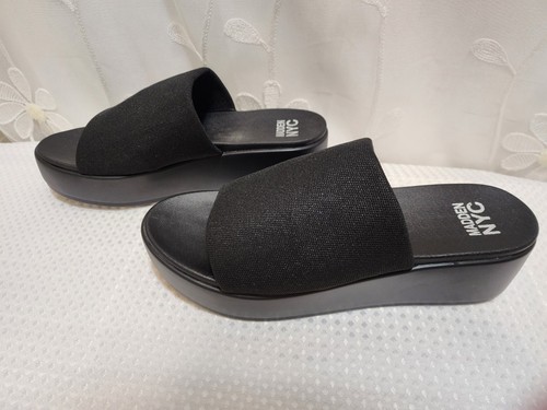 Madden NYC 8.5 Women Black Platform Wedge Slinky Stretch Foam Y2K Chunky Sandals - Picture 3 of 13