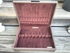 Vtg Community Silverware Chest Leatherette Wooden Hinged ~ 15.5" x 11" x 3.5"