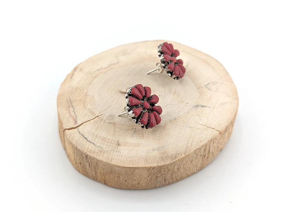 Pendientes Navajo Racimo Coral Vintage Peón Muerto Años 80 Joyería Nativa Americana Foto 4 de 4