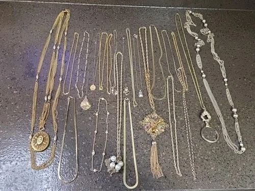 Vintage Gold Tone And Plated Costume Jewelry Necklace Lot 23 pieces