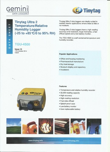 4 X TinyTag Ultra2 Internal Temperature/ Relative Humidity Data Logger TGU-4017 - Picture 2 of 4