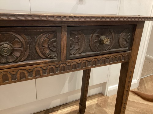 Antique Side Hall Table Carved W/ 2 Drawers - Picture 10 of 14