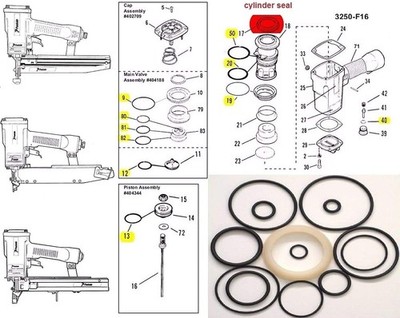 HAKATOP Paslode 3250 F16   O-Ring Rebuild Kit + Cylinder Seal 402725 (Full Set)