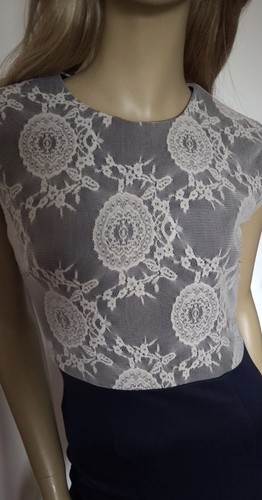 Stunning Bodycon Occasion Dress By AX Paris Size 10 NWOT Navy Blue Lacy Top - Picture 3 of 3