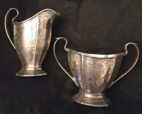 Sterling Silver Engraved Deco Creamer & Sugar Cowell & Hubbard Co Cleveland