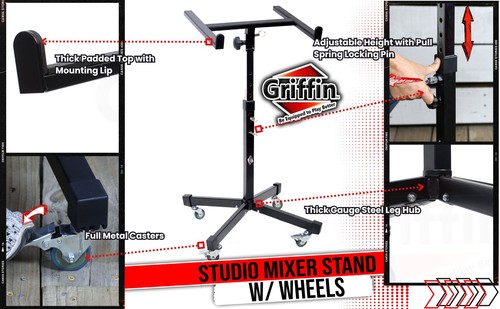 Mixeur de musique studio GRIFFIN support sur roues - équipement d'enregistrement DJ chariot support de table - Photo 13/14